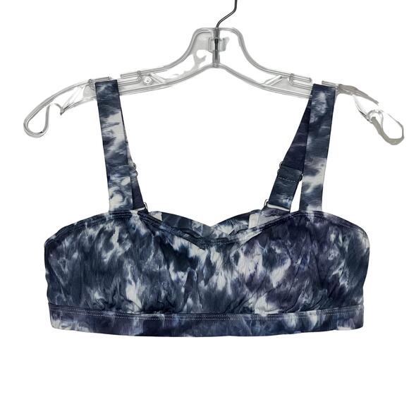 Athleta Tie Dye Bikini Lycra UPF 50+ Adjustable Underwire Blue White 34 B C - Picture 1 of 10